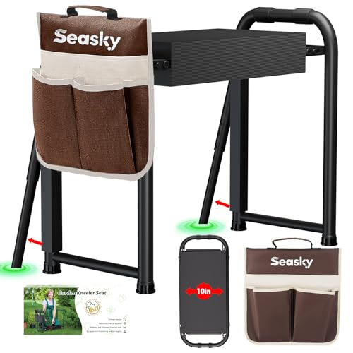 Image of seasky Foldable Garden Kneeler and Seat, Anti-Tipping Gardening Bench Widened Thick Soft Kneeling Pad, Heavy Duty Gardening Stool with Tool Bag,Gardening Gift for Women