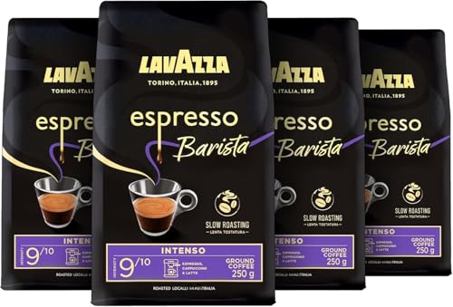 Lavazza, Espresso Barista Intenso, 1Kg, Ground Coffee from Drum Roasted Coffee Beans, Ideal for Moka Pot, Notes of Cocoa and Wood Notes, Arabica and Robusta, Intensity 9/10, Medium Roasting, 4x250g