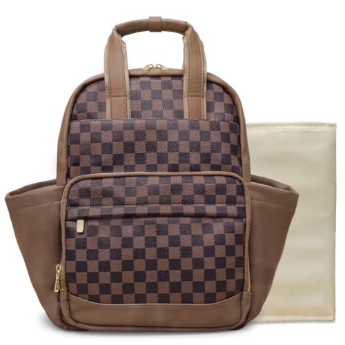 miss fong Small Diaper Bag - Baby Diaper Bag Backpack Checkered Diaper Bag with Changing Pad Baby Backpack for Travel Daycare Mommy Diaper Backpack Paaleras Para Bebe for Mom & Dad -Coffee