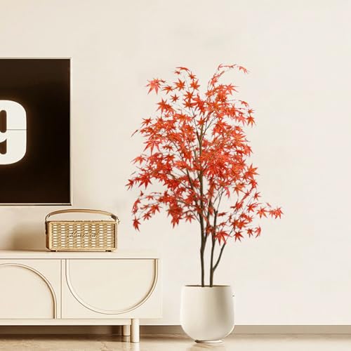 Garveehome 6ft Artificial Maple Tree, Large Faux Tree Soft Silk Autumn Maple Decorative Plant with Plastic Pot for Party Home Living Room Decoration Thanksgiving Harvest