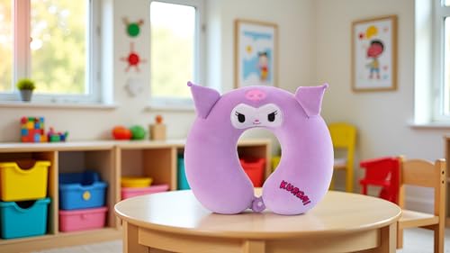 Image of Soft and Comfortable Cartoon Designed U-Shaped Kids Travel Neck Pillow for Airplane Car Flight Head Neck Support for Boys and Girls (Pack of 1, Puple)