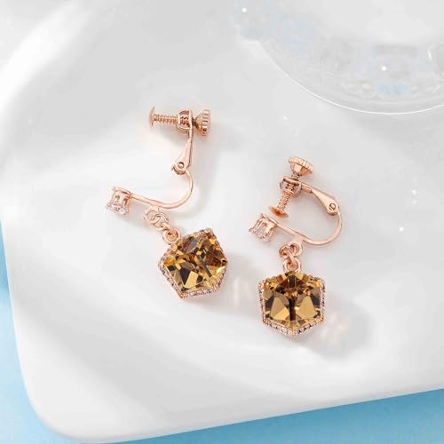 Aretes Clip On con Cristal Austriaco Cúbico en Oro Rosa 14K miniatura 5