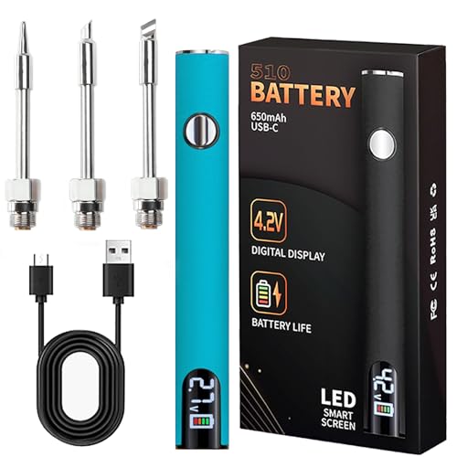 Cordless Soldering Iron – 650mAh USB-C Rechargeable Battery, Adjustable Temperature with LED Display, 510 Threaded Pen for Home Repairs & Electronics –Fast Charging & DIY Projects (Blue)