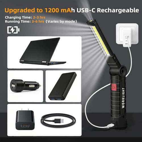 Image of Tool Fathers Day Dad Gifts for Men Him Husband, LED Rechargeable Work Light for Mechanic with Magnetic Base Hook, Grill Light Inspection Flashlight 5 Modes 360 Rotate Car Repair Emergency Birthday