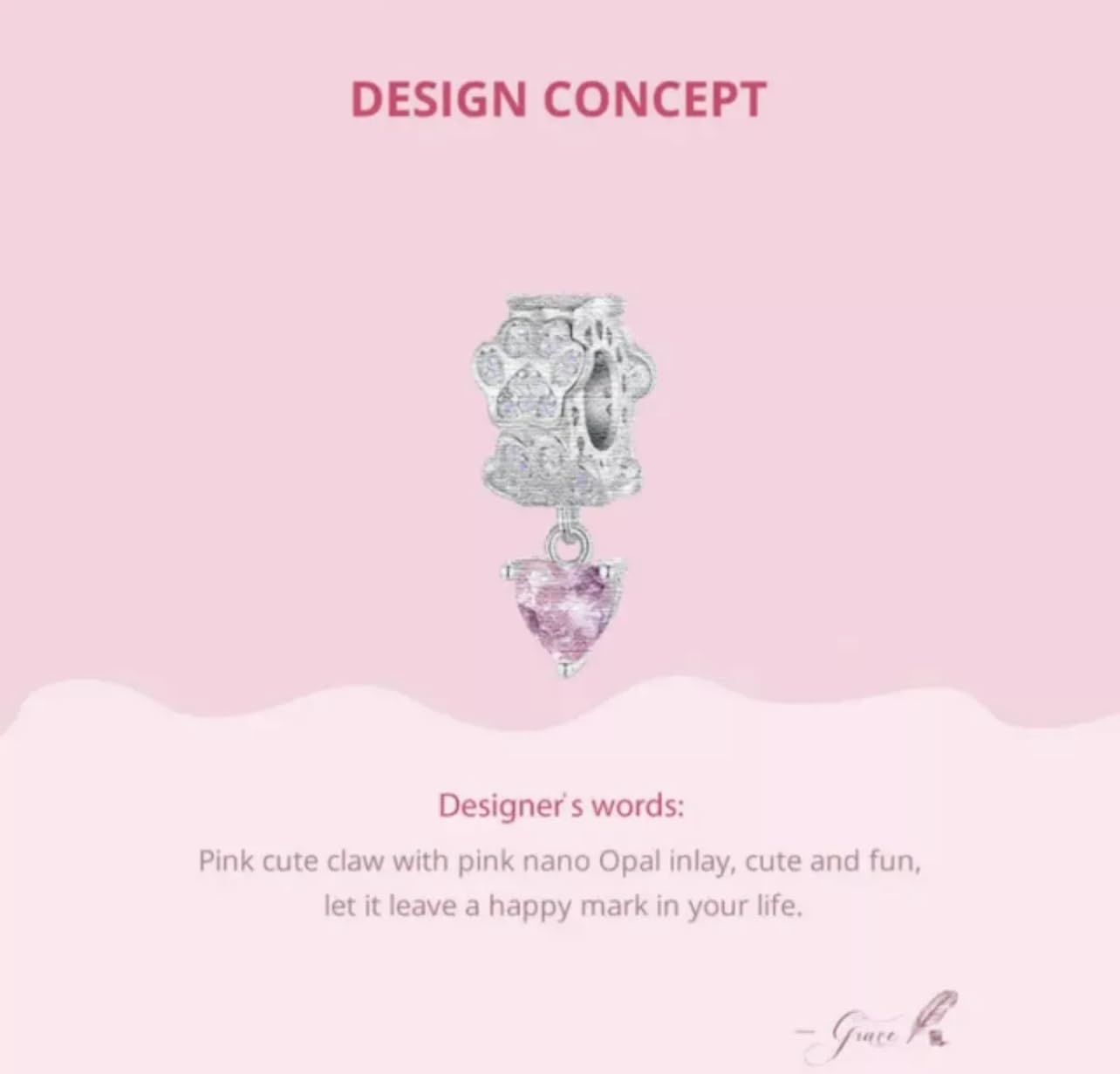 Abalorio con Forma de corazón y Estampado de Pata de ópalo, Animal, Perro, Gato, Plata de Ley 925 auténtica, Compatible con Pulsera Pandora