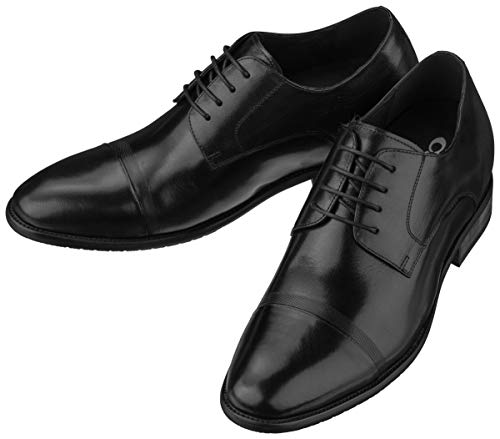 Image of CALTO Men's Invisible Height Increasing Elevator Shoes - Black Premium Leather Lace-up Formal Oxfords - 3 Inches Taller - Y1004 - Size 9.5 D(M) US