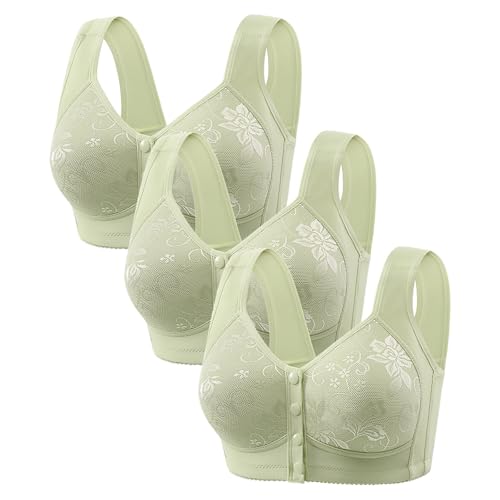 3 piezas de sujetador abierto con hebilla frontal sin anillo de belleza espalda sujetador mediano talla grande chaleco tipo recogedo conjunto de yoga para mujer, verde, 36