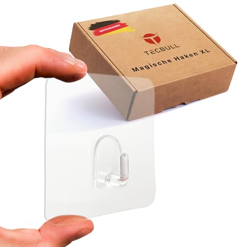TECBULL® 8 echte Magische Haken groß XL, keine Klebereste, rückstandslos ablösbar, wiederverwendbar, transparent, beinahe unsichtbar, Mehrzweckhaken, Klebehaken, selbstklebend