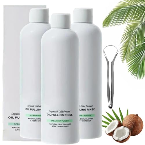 Collutorio alla menta verde, collutorio Whyte Oil Pulling, collutori Whyte Spearmint Oil Pulling, collutoro al cocco spremuto a freddo per un alito fresco a lunga durata (3 flaconi)
