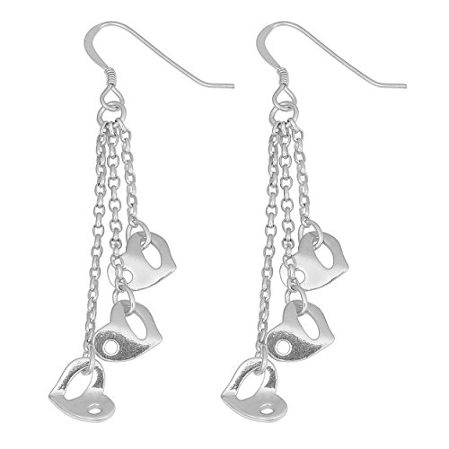 Kooljewelry Sterling Silver Triple Heart Wind Chime Dangle Hook Earrings