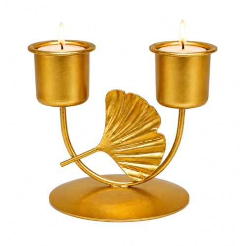 Image of Webelkart Premium Decorative Candlestick Holder for Home and Dining Table Decor /Tealight Candle Holder for Home and Office Decor - (6.5 inches Gold) (Gold-Dubble Cancle)