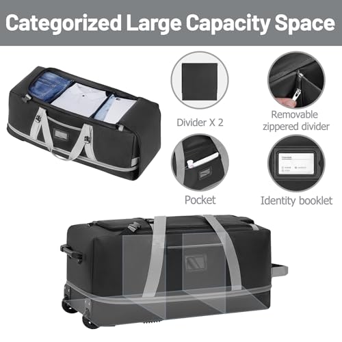 Travel Duffle Bag with Wheels, Large Capacity Rolling Duffle Bag for Travel, Duffle Roller Bags Rolling Luggage Bag with Multi-pocket for Travel (Expandable from 109L to 129L)4