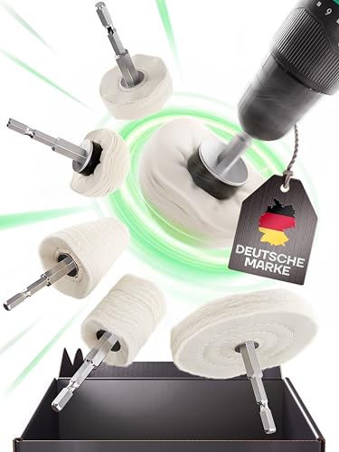 Smartinx Polieraufsatz Akkuschrauber - 6-teiliges Polierset inklusive Edelstahlbürste zur Fusselentfernung - Polierscheiben für Bohrmaschine mit Mikrofasertuch für maximalen Glanz