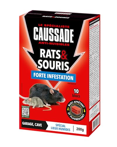 CAUSSADE Anti Rats & Souris - Efficacité Radicale - Lieux très humides – 40 Appâts Blocs Fluorescents - Prêt à l'emploi - Une Ingestion Suffit - 800g CARSBL200X4