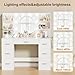 Acurax Makeup Vanity Desk with Mirror and 10 Lights, Table with 7 Drawers and 4 Open Shelves, 3 Color Modes and Adjustable Brightness, Charging Station for Bedroom, White
