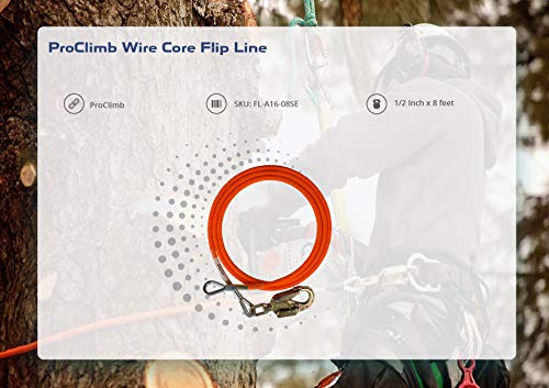 ProClimb Wire Steel Core Flip Line Climbing Lanyard - 1/2 inch x 8 feet- Chainsaw Lanyard, Arborist Equipment For Climbing And Use With Spikes And Gaffs - Thumbnail 2