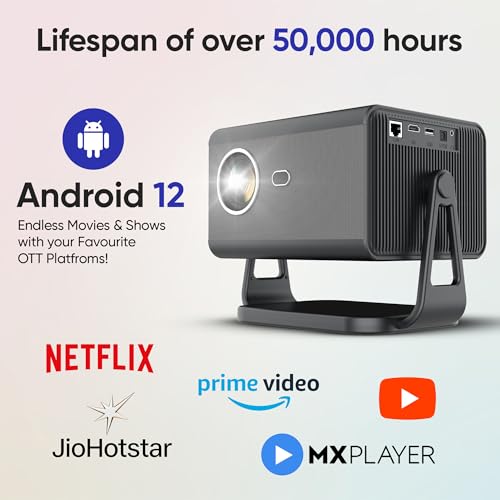 Image of DEBONAIR CineX Pro 4K Ultra HD Native 1080p Android Projector | 1300 ANSI Lumens Auto (Focus+Screen Fit+OBA) Android 12 | Dust Proof Engine 10W Speaker Dual WiFi BT5.0| 300 inch Display | Cinema Exp
