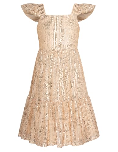GRACE KARIN Girls Sequin Dress Flutter Sleeve A-Line Tie Back Sparkly Formal Party Dress for Girl 5-12Y2