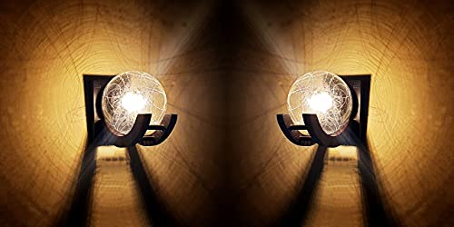 Image of Wooden & Glass Wall Light for Home, Brown & Transparent Antique Decorative Wall Lamp with E27 Holder, Wall Light Bulb Not Included, Pack of 2