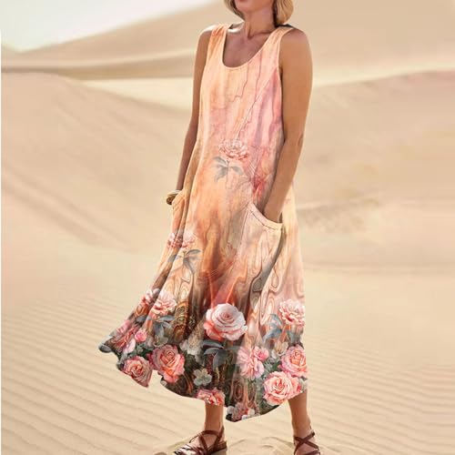 Plus Size Cotton Linen Summer Dresses for Curvy Women 2025 Sleeveless Maxi Vacation Beach Sundresses with Pockets