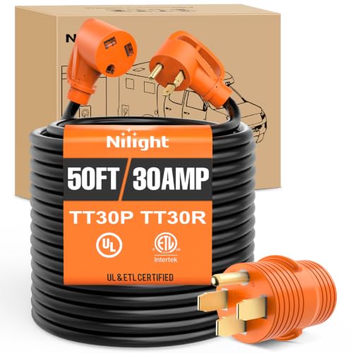 Image of Nilight 50FT 30 Amp RV Extension Cord with Adapter 10 /3 Gauge TT-30P