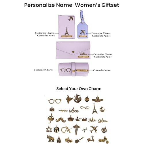 Image of AICA Personalized Name & Charm Passport Cover Holder Combo Giftset for Women (Purple) | Customized Gifts Birthday Anniversary Wedding Marriage for Woman Women Girl Wife
