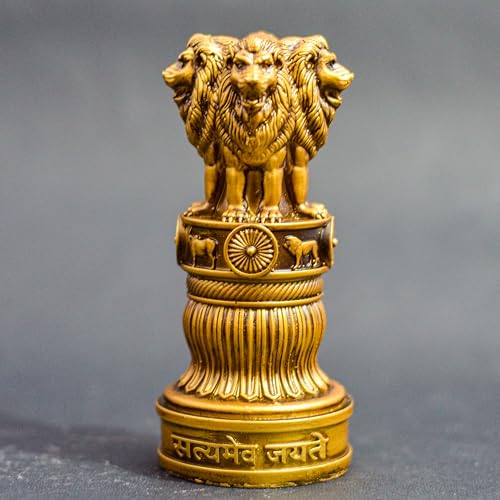 Image of Ashok Stambh Decorative Statue Ashok Pillar for Car Dashboard Office Table Home Decore Antique Finish (Resin 10.16cm)