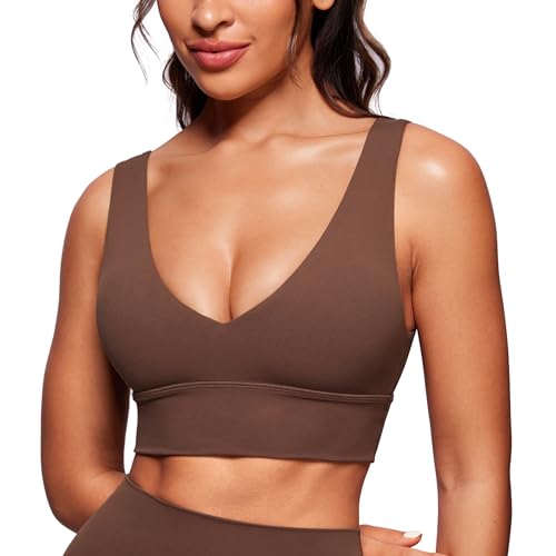 Image of CRZ YOGA Butterluxe V Neck Longline Sports Bra | Light Support, Removable Pads, Yoga, Extremely Soft, U Back, Wide Straps, for Women