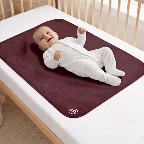Image of Btag Baby Waterproof, Super Soft Fast Drying Mattress Protector | Extra Absorbent, Anti-Itching Sheet for New Born,Toddler (Size 50x70 cm, Pack of 1, Maroon)