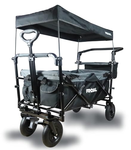 FROSAL Faltbarer Bollerwagen Loki schwarz/grau mit Luftreifen | Lufträder...