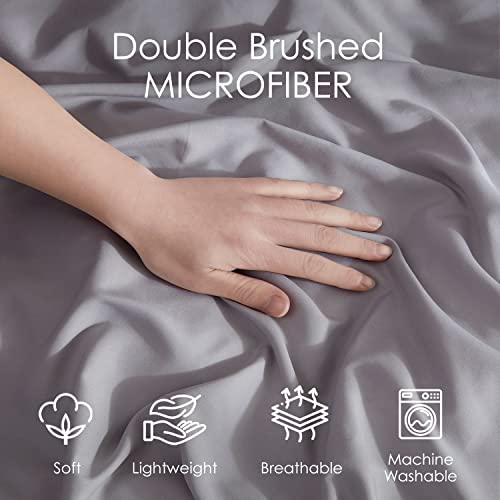 Image of Hearth & Harbor Grey Lavender Duvet Cover with Fitted Sheet Queen Size | 4 Piece Soft Double Brushed Bedding Set, Button Closure, 1 Duvet Cover 90x90 Inches, 1 Fitted Sheet, 2 Pillow Shams