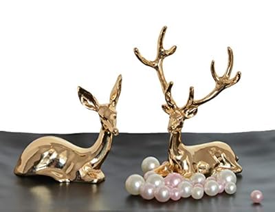 Ardax Golden Home Décor Deer Figurines,Small Animal Statue Handmade Sculpture Ornament (1 Pair)