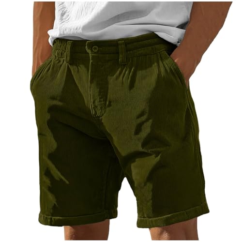 Image of Cambkatl Straight Leg Corduroy Shorts for Men Summer Versatile Outdoor Casual Stretch Lounge Shorts with Pockets