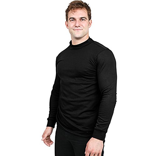 Utopia Wear Men's Cotton Blend Mock Turtleneck T-Shirt (Medium, Black)