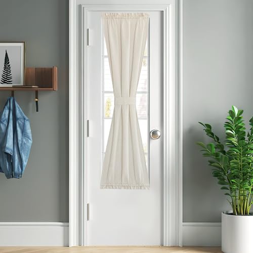 NICETOWN Linen Door Curtains 64 inch Length 1 Panel Farmhouse Kitchen Curtain Light Filtering Sidelight Door Covering, Tie Up Shade for Living Room Narrow Window, 1 Panel, 26 inch Wide, Natural