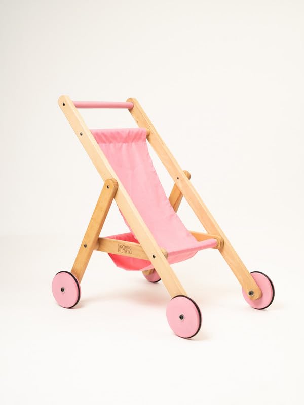 Rocking Potato Wooden Doll Stroller with Fabric Seat β Classic Toy Pram β Pretend Play Pushchair for Kids β Durable & Safe Design
