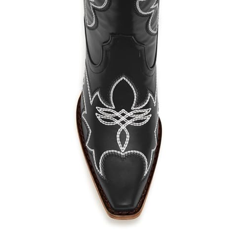 Image of Uillnoodu Women's Turquoise Cowgirl Boots - Wide Calf Mid Calf Western Boots Plus Size Embroidered Cowboy Style with Block Heel