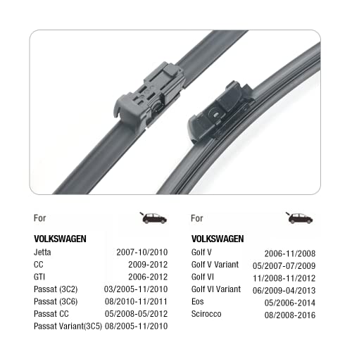 Image of 24 inch+19 inch Windshield Wiper Blades Replacement For VW Volkswagen Passat 2010-2006 Jetta 2010-2007 Eos 2016-2006 Golf 5 Golf 6,Automotive Replacement Windshield Wiper Blades For My Car-Top Lock 19mm