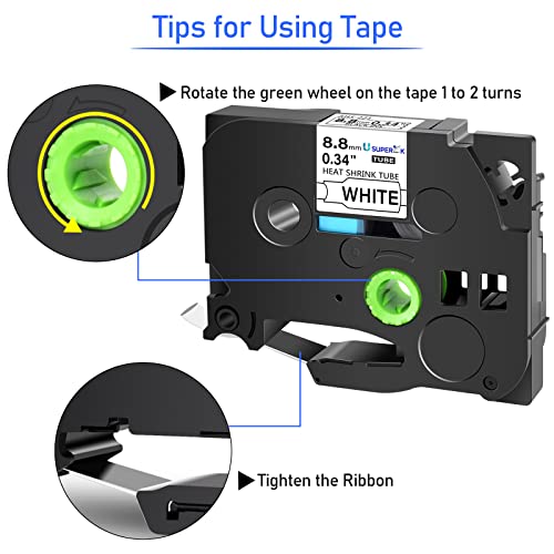 Image of USUPERINK 2 Pack Compatible for Brother Ptouch HSe-221 HSe221 HS-221 HS221 8.8mm Black on White Heat Shrink Tube Label Tape use in PT-D210 PT-D400 PT-E300 PT-E500 PT-P750WVP (0.34''x 4.92ft)