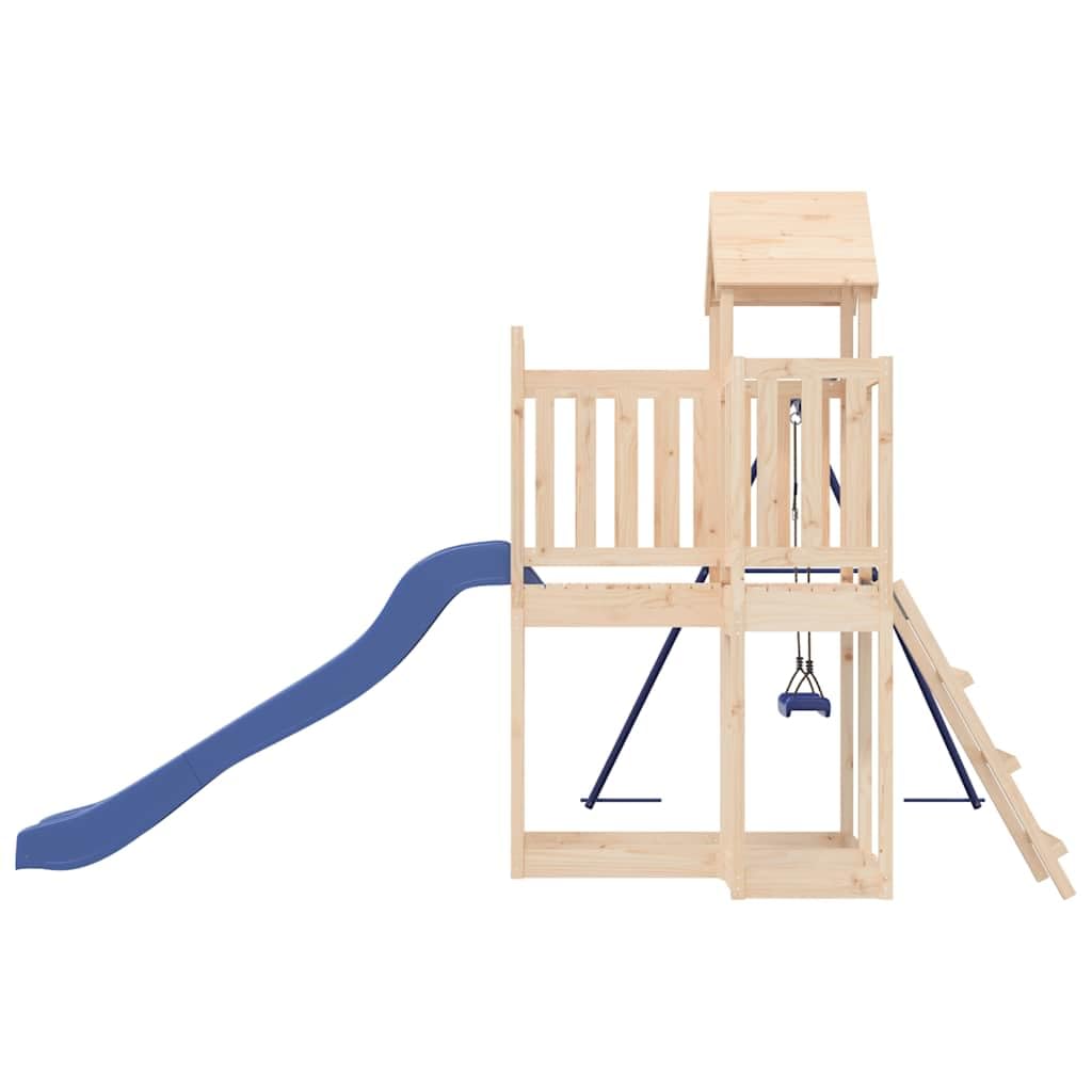 Wieża do zabawy z litego drewna sosnowego z huśtawką, zjeżdżalnią, piaskownicą i drabiną, 90 cm platforma do ogrodu, na podwórko i taras, zabawka ogrodowa dla dzieci w wieku od 3 do 8 lat