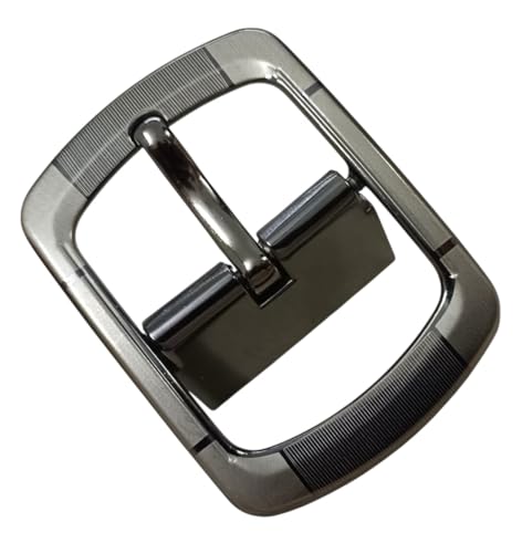 Image of Men's Premium Metal Reversible Belt Buckle Only, 40 mm width (1.57 inch Inch), Silver Finish Industrial Grade, Ribbed Texture Design Formal Casual Business Jeans Party Everyday wear