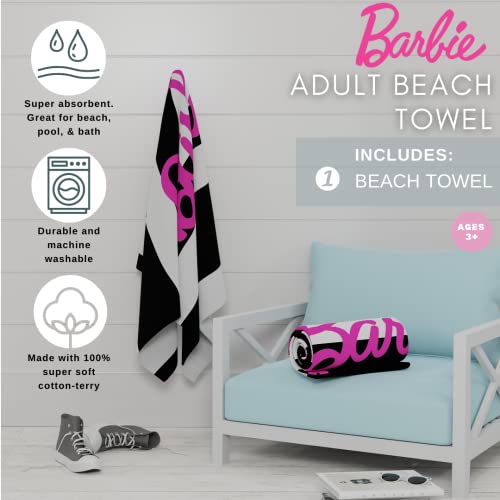 Franco 411709 Barbie Barbiecore Black & White Striped Soft Cotton Bath/Pool/Beach Towel thumb #1