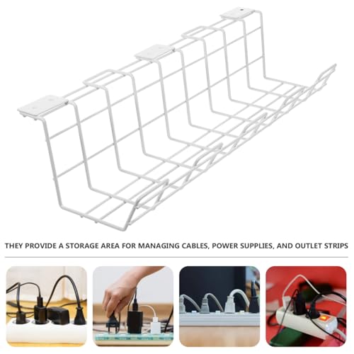 Étagère de Gestion des Câbles en Fer Blanc Compacte pour Multiprises sous Bureau Lot de 2