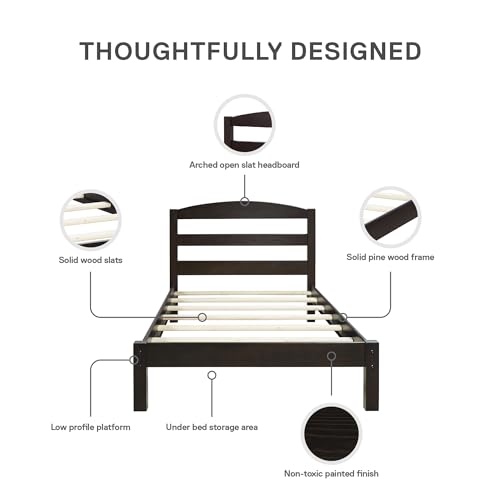 Image of DHP Braylon Twin Bed, Minimalist Design, Espresso Finish, Sturdy Wood Construction