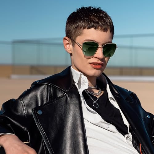 Image of DUCO Reverse Lenses Square Sunglasses for Men Women,Retro Polarized Sun Glasses Classic Shades Double Bridge DC3046