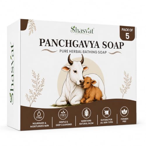 Image of Pure Herbal Panchgavya Bathing Soap 100g - Ayurvedic Natural Soap with Cow Ghee, Milk & Curd - Gentle Skin Nourishing Cleansing Bar for Daily Use - For Men & Women (Pack of 5)