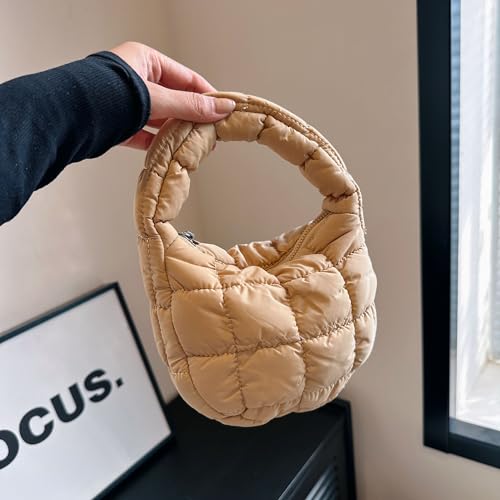 Image of Quilted MINI Handbag and Purses Women Puffer Nylon Hobo Cotton Padded Purse Work Travel Lightweight