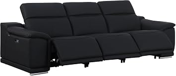 Blackjack Furniture Venice Top Grain Italian Leather Power Recline 3 Piece Sofa - 107" Theater Seating Modern Couch for Living Room Apartment Lounge Home with Adjustable Headrests & USB Port, Black