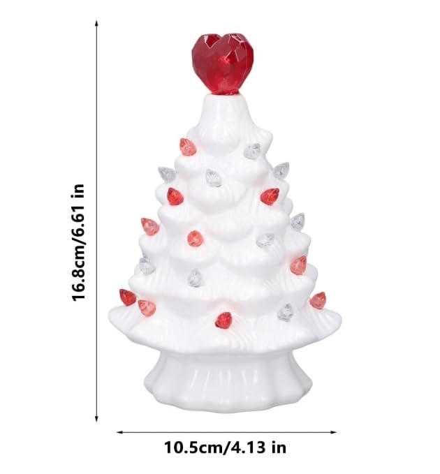 Árbol de mesa iluminado de corazón para el día de San Valentín, árbol de cerámica blanca de San Valentín con luces, árbol de cerámica del día de San Valentín de 6.3 pulgadas, para decoración del hogar