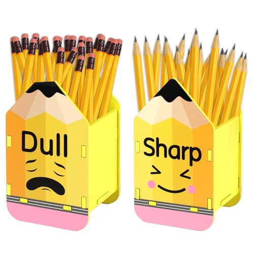 Tkifoda 2 Pcs Pencil Shaped Pencil Holder Sharp and Dull Pencil Holder Back to School Wooden Pencil Dispenser Pencil Storage Organizer for Classroom Students Teachers Office Desk